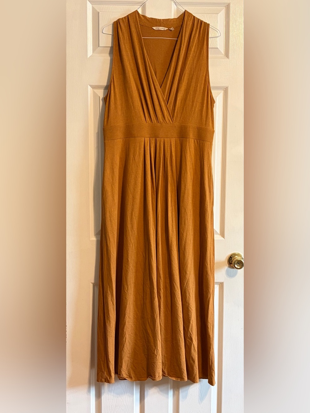 Soft Surroundings Athena Maxi Dress Honey Gold Orange V-Neck Tank Pocket Size XL